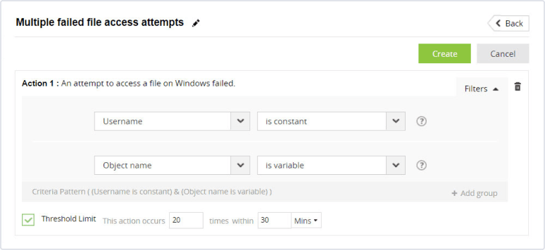 Configuring a correlation rule for file access failures